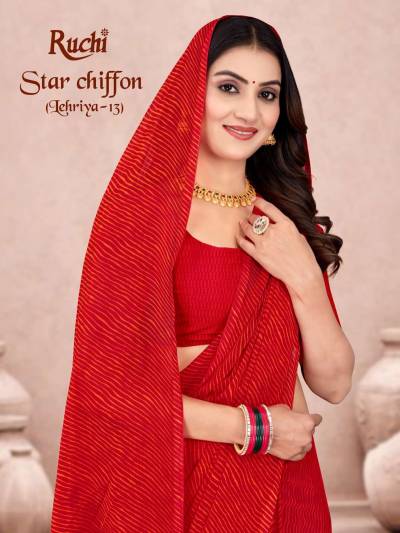 RUCHI STAR CHIFFON LEHRIYA VOL-13 41513A TO 41513F DESIGNER CHIFFON SAREE WHOLESALER IN INDIA